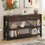 FATORRI Console Table with Storage for Entryway, Rustic Sofa Table with 3 Drawers for Living Room, Farmhouse Hallway Tables and Couch Tables Behind Sofa (54.72 Inch Long, Walnut Brown) FATORRI