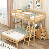 Twin Over Full Bunk Bed with Desk and 3 Storage Drawers, Convertible Into a Twin Size Loft Bed & Full Size Platform Bed, Wood L-Shaped Bunk Beds for Kids, Teens, Adults, Natural Harper & Bright Designs