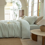 BESTDESIL Sage Green and White Striped Duvet Cover,100% Washed Cotton Breathable and Linen Like Bedding Set(Strip-Sage Green/White,Twin) BESTDESIL