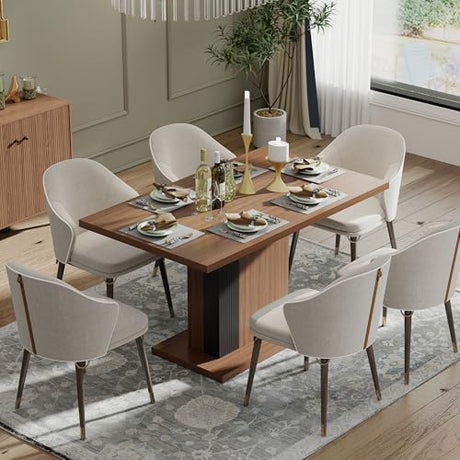Manora 55" Modern Farmhouse Dining Table for 6 People, Rectangular Kitchen & Dining Room Wood Table with Pedestal Base, Walnut Finish Manora