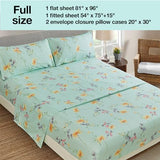 JSD Green Floral Printed Sheet Set Full Size, 4 Piece Soft Botanical Microfiber Sheets Extra Deep Pocket JSD
