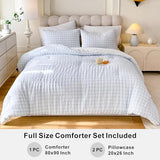 tohrisa Boho Comforter Set Full Size - 3 Pieces Lightweight Jacquard Seersucker Bedding Sets (1 Soft Fluffy Grid Comforter & & 2 Pillowcases) - All Seasons Cozy Modern Bed Set(80"x90" Light Blue) tohrisa