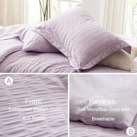 Love's cabin Seersucker Lavender Twin Comforter Set 5 Pieces, All Season Bedding Set, Twin Bed in a Bag Comforter Set with Comforter, Flat Sheet, Fitted Sheet, Pillowcase and Pillow Sham Love's cabin
