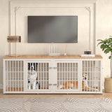 rehomerance 78 Inch Double Dog Crate Furniture, Heavy Duty Extra Large Cage Furniture with Divider for 2 Dogs, Decorative Wooden Kennel Indoor, Pet House for Large and Medium Dogs, White rehomerance