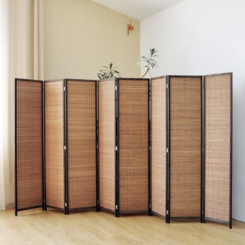 Pawlabay 8 Panel Bamboo Room Divider Screen,5.6 FT Tall Bamboo Divider Folding Panel Screen,Freestanding Panel Divider for Room Seperation,Brown PawlaBay