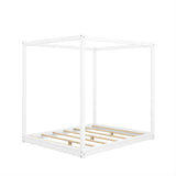 Bellemave Queen Canopy Bed Frame, Pine Wood, White, 4-Post Platform, Supports 550 lbs Bellemave