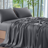 Shilucheng 100% Viscose Derived from Bamboo_ Sheets Queen Size 4pcs - Ultra Cooling & Silky Soft Bed Sheets, 16" Deep Pocket, Perfect for Hot Sleepers, Hotel Bedding Sheets (Dark Grey) Shilucheng
