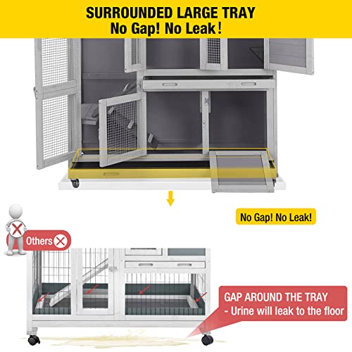 Aivituvin Bunny Cage Rabbit Hutch Indoor Rabbit Cage with Wheels Outdoor Rabbit House with Two Plastic Tray, Foldable Door (Gery) Aivituvin