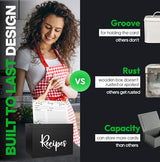 Jaconine Recipe Box, Wooden Recipe Organizer, Recipe Holder Box with 50 Recipe Cards 4""x6"" & 6 Dividers, Recipe Book to Write in Your Own Recipes, Black Jaconine