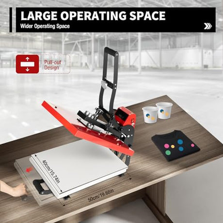 LyeXD 16x20 Inch Auto Heat Press Machine with Slide Out Function, Heat Transfer Machine T-Shirt Heat Press Machine,Red Clamshell Heat Press for T Shirts, Puzzles, Mouse Pads, Mugs, Phone Cases LyeXD