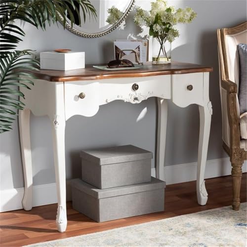Baxton Studio Sophie Classic Traditional French Country White and Brown Finished Small 3-Drawer Wood Console Table Baxton Studio