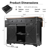 53.7" Farmhouse Kitchen Island with Power Outlet, 2 Sliding Barn Door Kitchen Storage Island with Drop Leaf, Spice Rack Rolling Kitchen Cart on Wheels, for Home, Kitchen and Dining Room, Black HomeGearTech