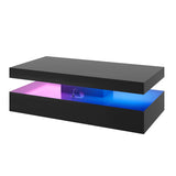 Nordivale 47” High-Glossy LED Coffee Table with 2 Sliding Drawers, Living Room Storage Coffee Tables, Modern Stylish Double-Layer Center Tables with LED Lights, Black Nordivale