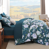 Anibedding 7Pieces Floral King Size Comforter Set, Garden Plant Flower Style Bed in a Bag Blue Bedding Comforter Set with Pillow Case for Bedroom Anibedding