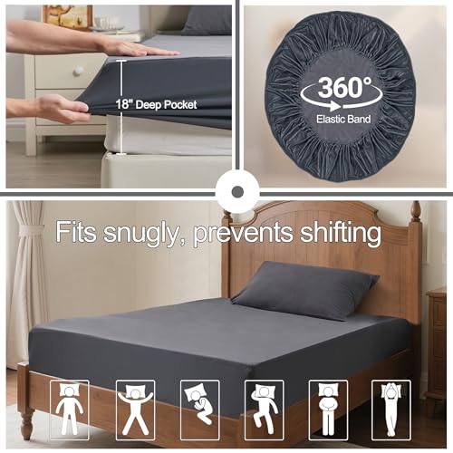 QUWOU Queen Mattress Protector Waterproof Mattress Cover with 18" Deep Pocket Bed Cover, Fitted Sheet Style Noiseless Breathable Machine Washable, Dark Gray (60'' X 80'') QUWOU