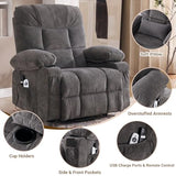 Power Lift Recliner Chair for Elderly with Lumbar Heat and Vibration Massage, Electric Lift Recliner Chair with Remote Control and USB Port,4 Storage Pockets & 2 Cup Holders for Living Room - Grey