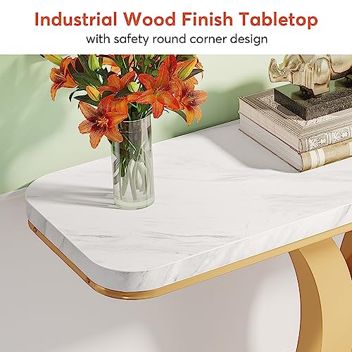 Tribesigns Modern Gold Console Table, 40 inch Narrow Entryway Foyer Table with Geometric Base, Rustic Hallway Accent Table for Living Room, Entrance, White and Gold Tribesigns