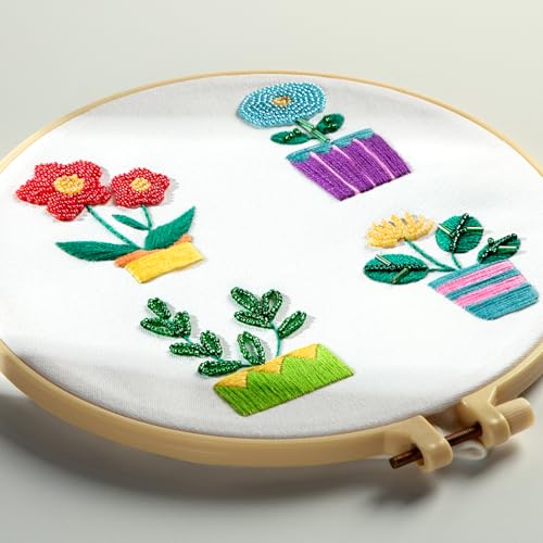 HTVRONT Sparkling Bead Embroidery Kit for Beginners- 3 Sets Complete Embroidery Kits with Step by Step Stitch Video & Instruction, Starter Embroidery Kit with 11 Stitches for Gifts for Woman