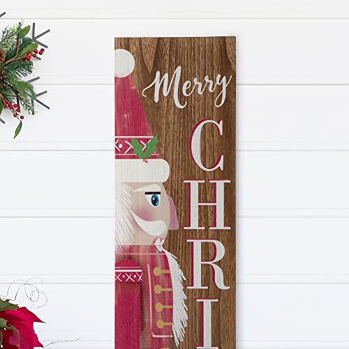 Glitzhome Wooden Welcome Sign for Front Door Porch Farmhouse Christmas Wall Hanging Nutcracker Sign Primitive Porch Sign for Christmas Festivals, 60”H - WoodArtSupply