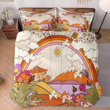 Zzzboro Comforter Set with 2 Pillowcases Queen Size, Hippy Mushroom Flower Sun Rainbow, Bed Decor Retro 70s Hippie Boho Aesthetic for Kids and Adults, Soft Cozy Bedroom Bedding Set Zzzboro
