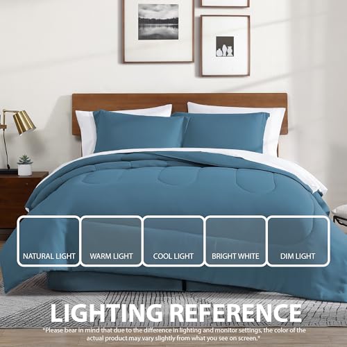 Cathay Home Basic Bedding Home Essential Ultra Soft Lightweight 8PC Wrinkle Resistant Microfiber Bed in a Bag Set (Includes Complete Sheet Set, Comforter Set & Bedskirt) - Full, Blue Cathay Home