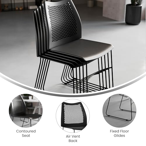 Flash Furniture Hercules Series Contoured Lobby Chairs with Air-Vent Honeycomb Backs, Ergonomic Stacking Chairs for Offices, Set of 5, Black