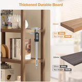 SICOTAS 5-Tier Rattan Boho Bookshelf with Doors - Tall Oak Bookcase for Stylish Storage SICOTAS