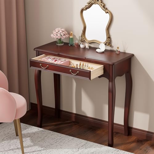 JIAWORLDER Walnut Entryway Table with 1 Drawer Console Table for Entryway Entrance Table for Hallway, Living Room, Foyer, Easy Assembly (Legs Only), 13.77D x 34.64W x 30.7H in JIAWORLDER