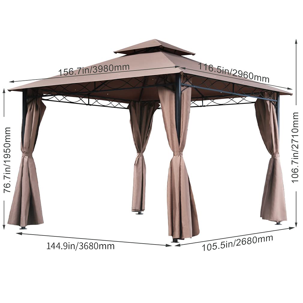 FDW Canopy Tent Gazebo 10' X 13' Grill Gazebo for Patios BBQ Outdoor Patio Large Garden Top Gazebo with Sidewall Party Tent Brown FDW