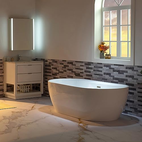 WOODBRIDGE 72" Acrylic Freestanding Bathtub Contemporary Soaking White Tub with Brushed Nickel Overflow and Drain,B0059-BN WOODBRIDGE