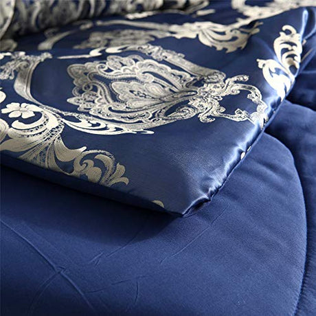 Raytrue-X King Comforter Set Silk Blanket All Season Bed Comforter King Set Royal Blue Jacquard Quilt Soft Microfiber Bedding Sets Matching 2 Pillow Shams(King, 104x90 inches) Raytrue-X