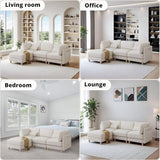 LIKIMIO 91.1" Modern L-Shaped Sectional Sofa for Living Room, 3-Seater Comfy Couch with Deep Seat and Movable Ottoman, Corduroy Upholstered Modular Sofa, Beige LIKIMIO