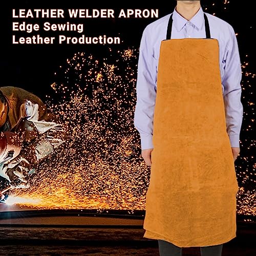 Leather Welding Work Apron,Brown Leather Apron for Men,Heat & Flame-Resistant Woodworking Apron,Adjustable Protective Work Aprons for Blacksmith/Home Improvement/Heavy Duty Work,Wear Resistance Apron Longzhuo