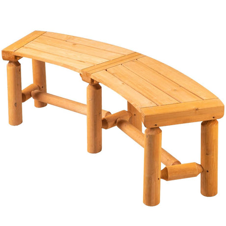 FORTUNO Outdoor Wooden Curved Backless Porch Bench Rustic Style Cedar/Fir Wood Log Fire Pit Bench for Patio Garden Deck and Backyard, 40"-54.7" W×13" D×16.5" H, Brown FORTUNO