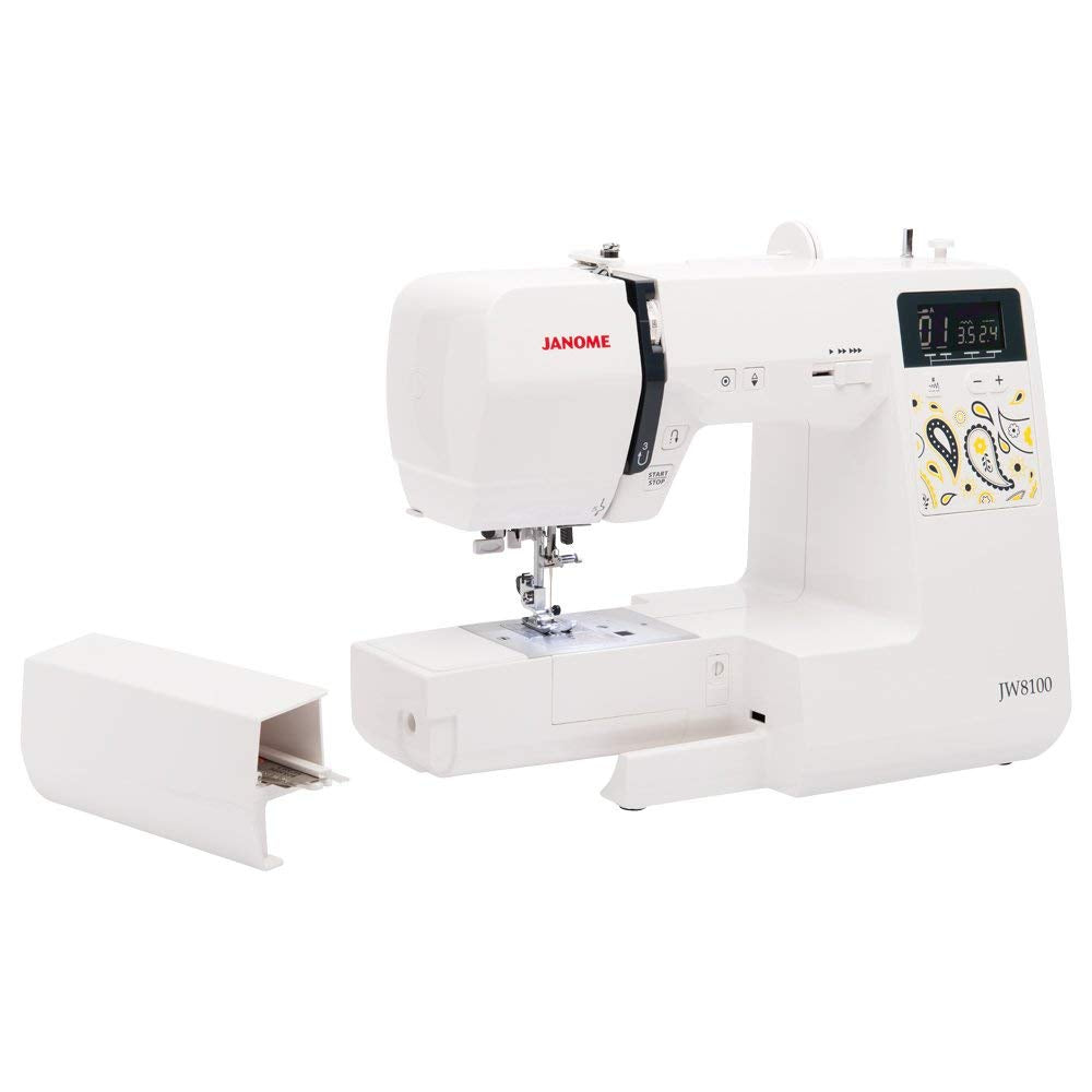 Janome JW8100 Fully-Featured Computerized Sewing Machine with 100 Stitches, 7 Buttonholes, Hard Cover, Extension Table and 22 Accessories Janome