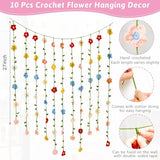 Suncalla 23 ft Crochet Flowers Wall Hanging Decor Boho Knitting Flower Garland Ornaments Curtain Backdrop Hanging Tassel Decoration Room Divider for Home Bedroom Wall Door Window Suncalla