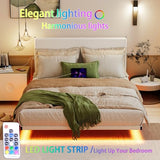 ARFARLY Floating Bed Frame Queen Size with Upholstered Headboard Queen Bed Frame with Charging Station and LED Lights Easy to Assemble White ARFARLY