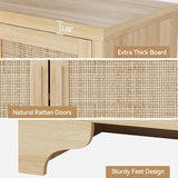 Garvee Natural Rattan Storage Cabinet with Shelves, 4-Door Sideboard Buffet Cabinet, Boho TV Stand Console Table for Living Room, Entryway, Dinning Room Garvee