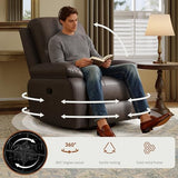 Attalee Leather Swivel Rocker Recliner Chair, Traditional Manual Chair, Upholstered Nursery Glider Rocking Recliner, Comfy Faux Leather Single Sofa with Pocket Spring for Living Room, Dark Brown