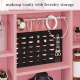 Dnxao Makeup Vanity with Mirror and Lights,Vanity Desk with Lights & 5 Drawers,Makeup Desk with Charging Station & Cabinets Adjustable Width, Modern Dressing Table for Bedroom,Pink Dnxao