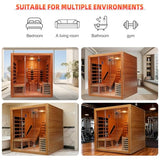 amocane Infrared & Steam Dual-System Sauna Room, 2-3 Person Canadian Red Cedar Wood Sauna with Recliner, Indoor Traditional Home Saunas Spa with 9 Heaters & 6KW Sauna Stove, Oxygen Bar amocane