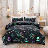 Aimuan Space Bedding Twin Bed Comforter Kids Rocket Bedding Set Super Soft & Cute Aliens UFO Printed for Boys Girls Teen (Black, Twin) Aimuan