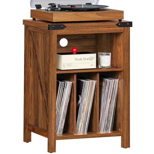 Record Player Stand with Vinyl Record Storage Holds up to 160 Albums,Large Wood Record Player Table Dispaly Shelf，Brown Turntable Stand Cabinet for Living Room,Bedroom,Office 7 Joaxswe