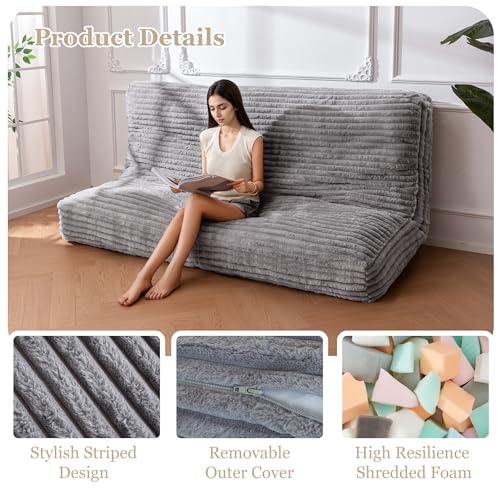 YOSHOOT 8 Inches Futon Mattress, Thick Futons Sofa Bed Couch, Floor Mattress for Adults, Shredded Foam Filling(Frame Not Included), Medium Firm, Full Size YOSHOOT