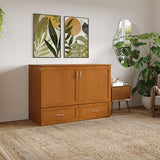 AFI Hamilton Full Murphy Bed Chest with Mattress, Storage, and Built-in Charger in Light Toffee AFI