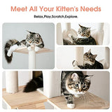 MWPO Cat Tree - 63.8-Inch Modern Wood Cat Tower for Indoor Cats,Multi-Level Cat Condo for Large Cat with Scratching Posts, Hammock- Beige MWPO