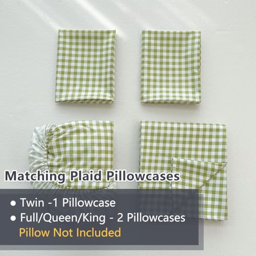NSNLGSGC Sage Green Gingham Full Sheet Set, Soft Brushed Microfiber Plaid Full Bed Sheets, 4-Pieces Grid Sheet Set with Deep Pocket NSNLGSGC