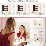 GarveeHome 61 in Make Up Vanity Desk with Mirror and Lights, White Vanity with 8 Wide Storage Drawers & 2 Tier Shelves, 3 Lighting Modes with Adjustable Brightness for Bedroom GarveeHome