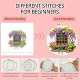 Zhenqing Wisteria by The Window Embroidery Kit for Beginners, Pre-Printed 29x29cm Cotton Fabric with 20cm Hoop, Cozy Vintage Window Design (JC0028