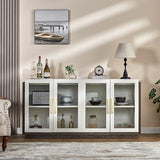 LUXOAK Sideboard Buffet Cabinet with Storage,64" Kitchen Sideboard with LED Light,Modern Wood Glass-Buffet Cabinet for Dinning Room,Kitchen,Hallway,and Living Room,White&Grey LUXOAK